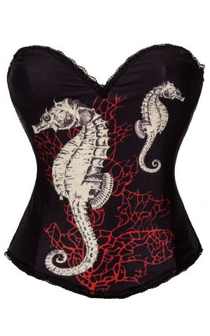 F66368 Hippocampus & Red Sea Coral Prints Burlesque Costume Corset